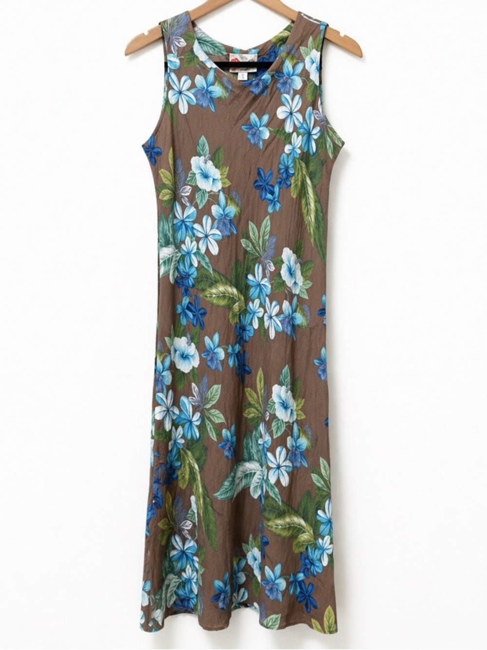 Hilo Hattie Hawaiian Floral Dress Brown Blue Y2K Resort Tropical Small Medium